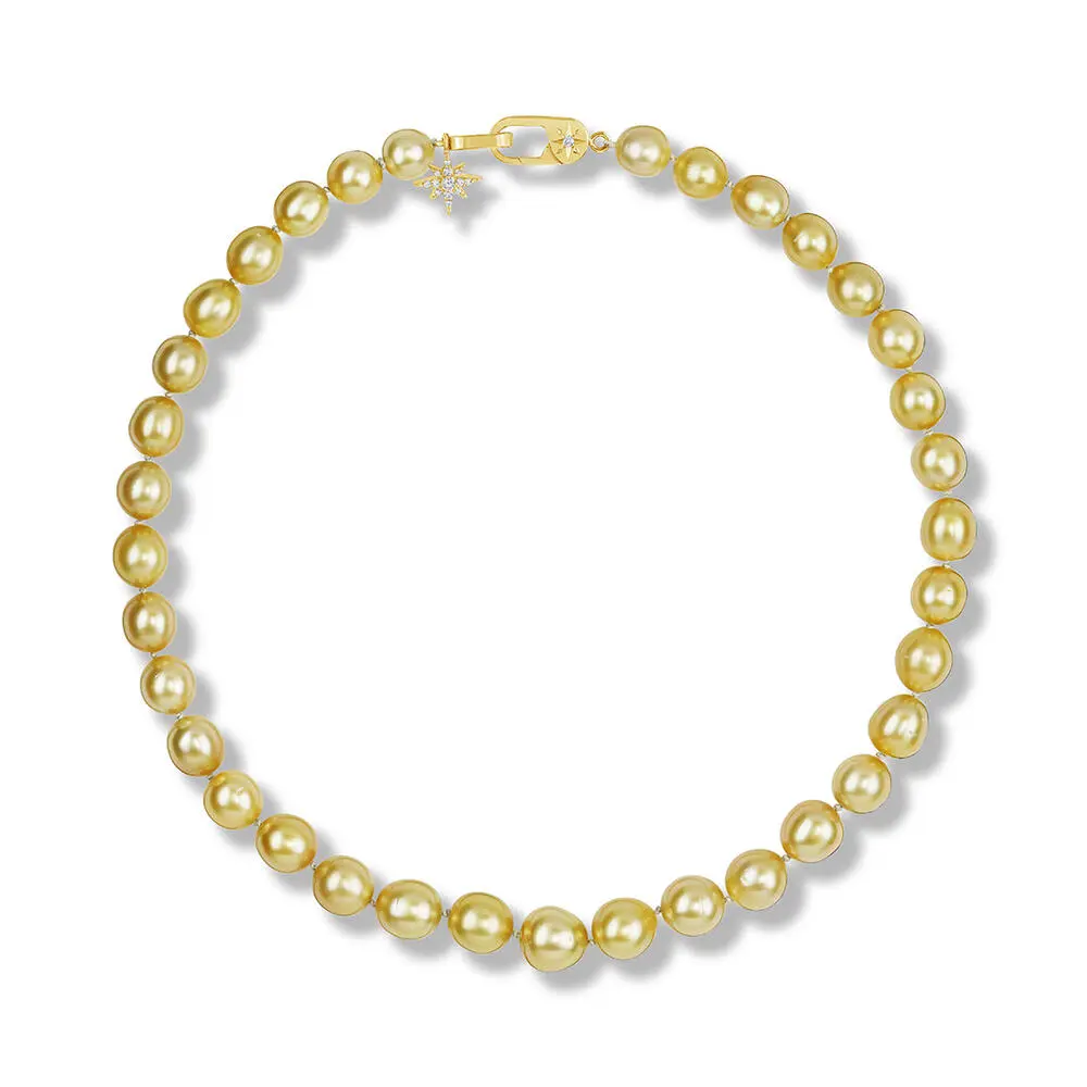 14K Yellow Gold 12.9-10mm Near Round Golden South Sea Pearl Neckpiece 14K Yellow Gold 12.9-10mm Near Round Golden South Sea Pearl Neckpiece