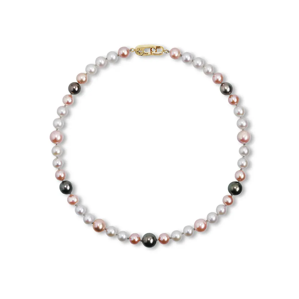 14K Yellow Gold Freshwater Wht Cultured/Lav Freshwater/Tahitian Pearl Choker Necklace
