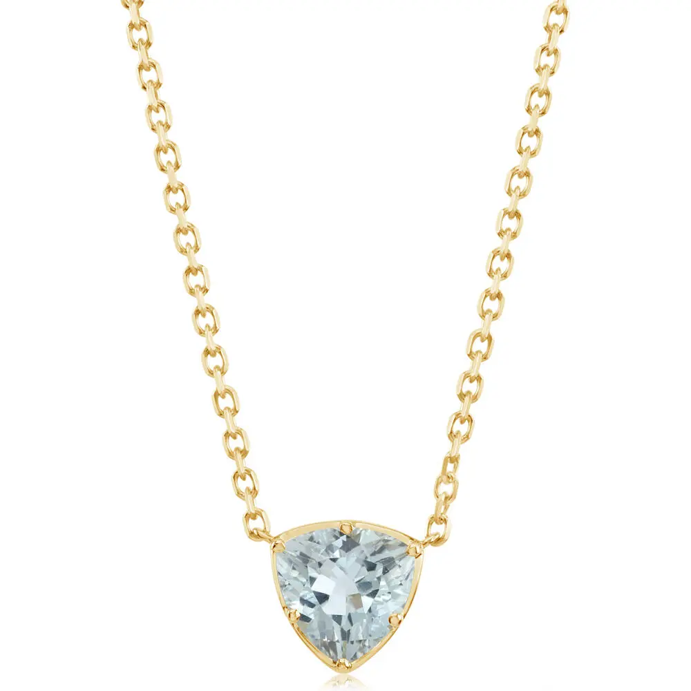 14K Yellow Gold 8mm Trillion Aquamarine Neckpiece