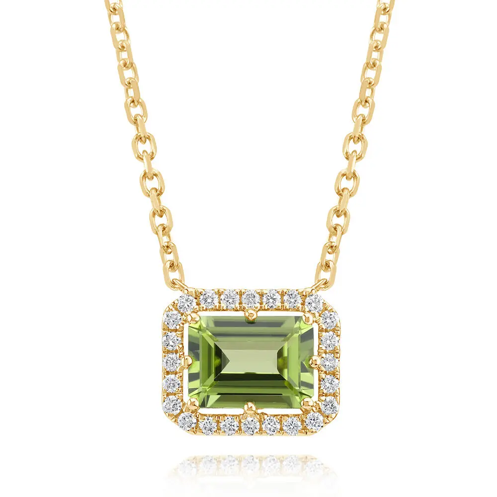 14K Yellow Gold 8x6 Octagon Peridot/Diamond Neckpiece