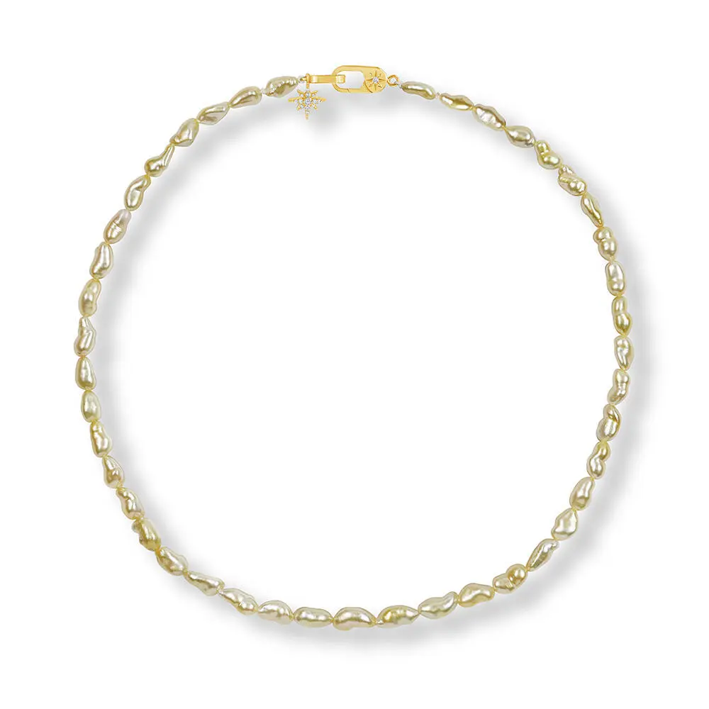 14K Yellow Gold Keshi Golden South Sea Pearl/Diamond Strand 14K Yellow Gold Keshi Golden South Sea Pearl/Diamond Strand