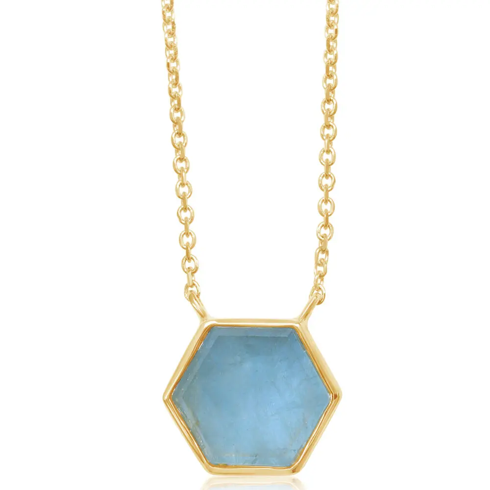 14K Yellow Gold Hexagon Slice Aquamarine Neckpiece 14K Yellow Gold Hexagon Slice Aquamarine Neckpiece