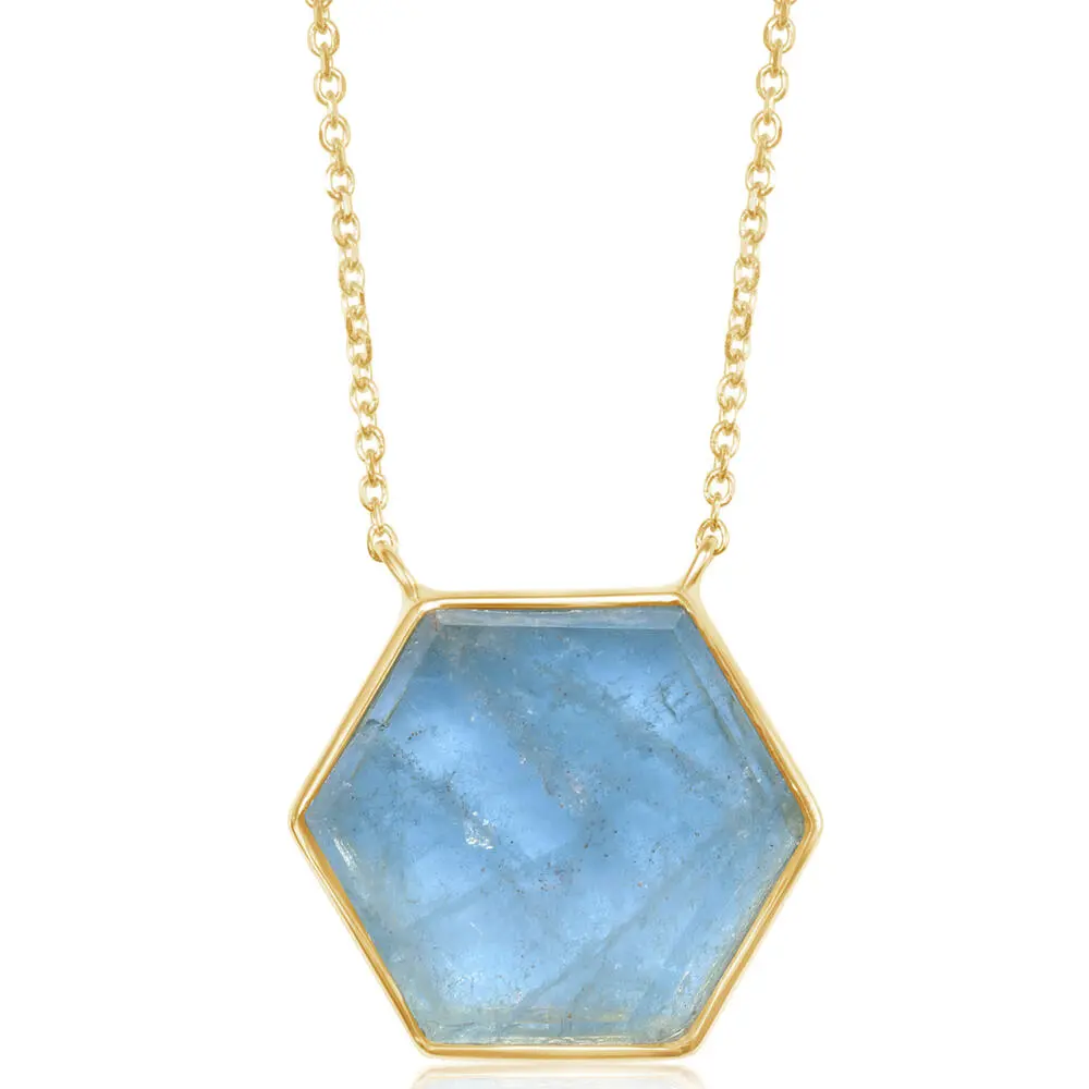 14K Yellow Gold Hexagon Slice Aquamarine Neckpiece