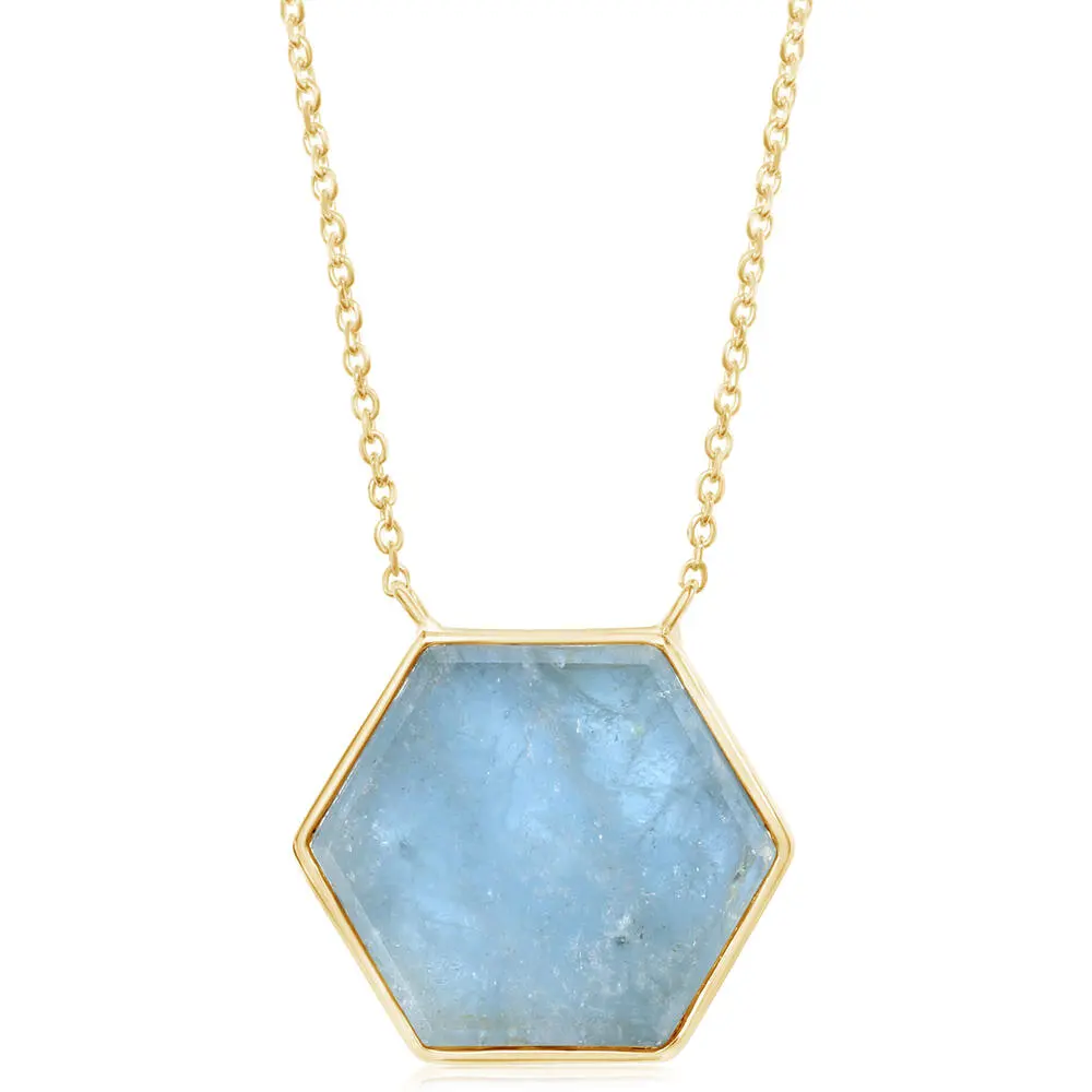 14K Yellow Gold Hexagon Slice Aquamarine Neckpiece
