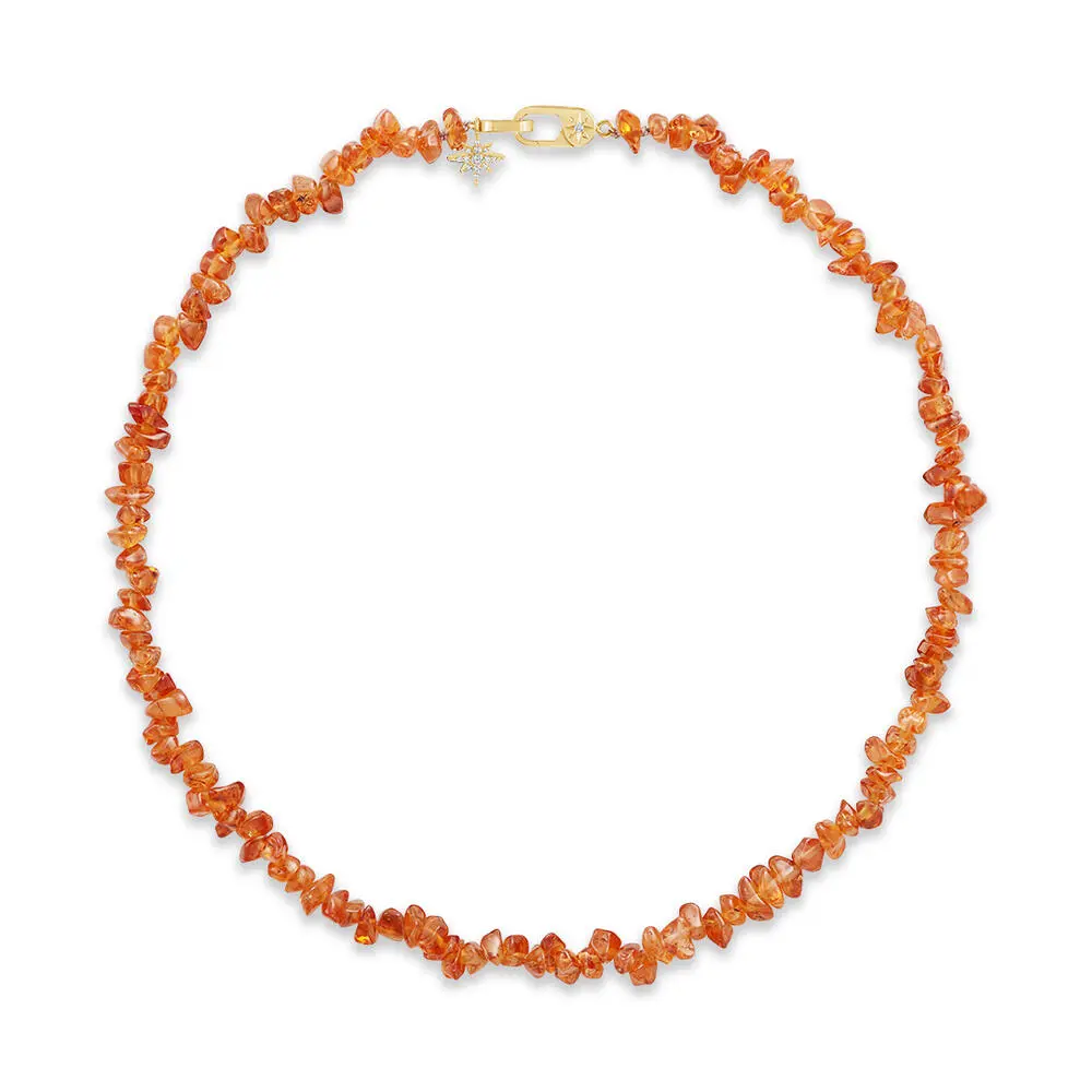 14K Yellow Gold 17" Rough Mandarin Garnet/Diamond Neckpiece 14K Yellow Gold 17" Rough Mandarin Garnet/Diamond Neckpiece