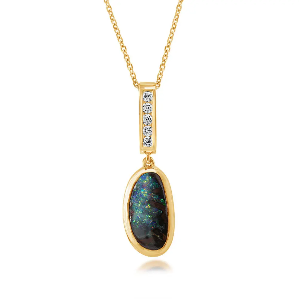 14K Yellow Gold Australian Boulder Opal/Diamond Pendant