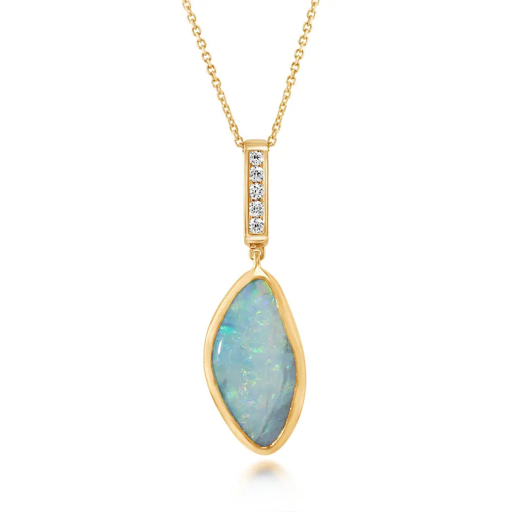 14K Yellow Gold Australian Boulder Opal/Diamond Pendant