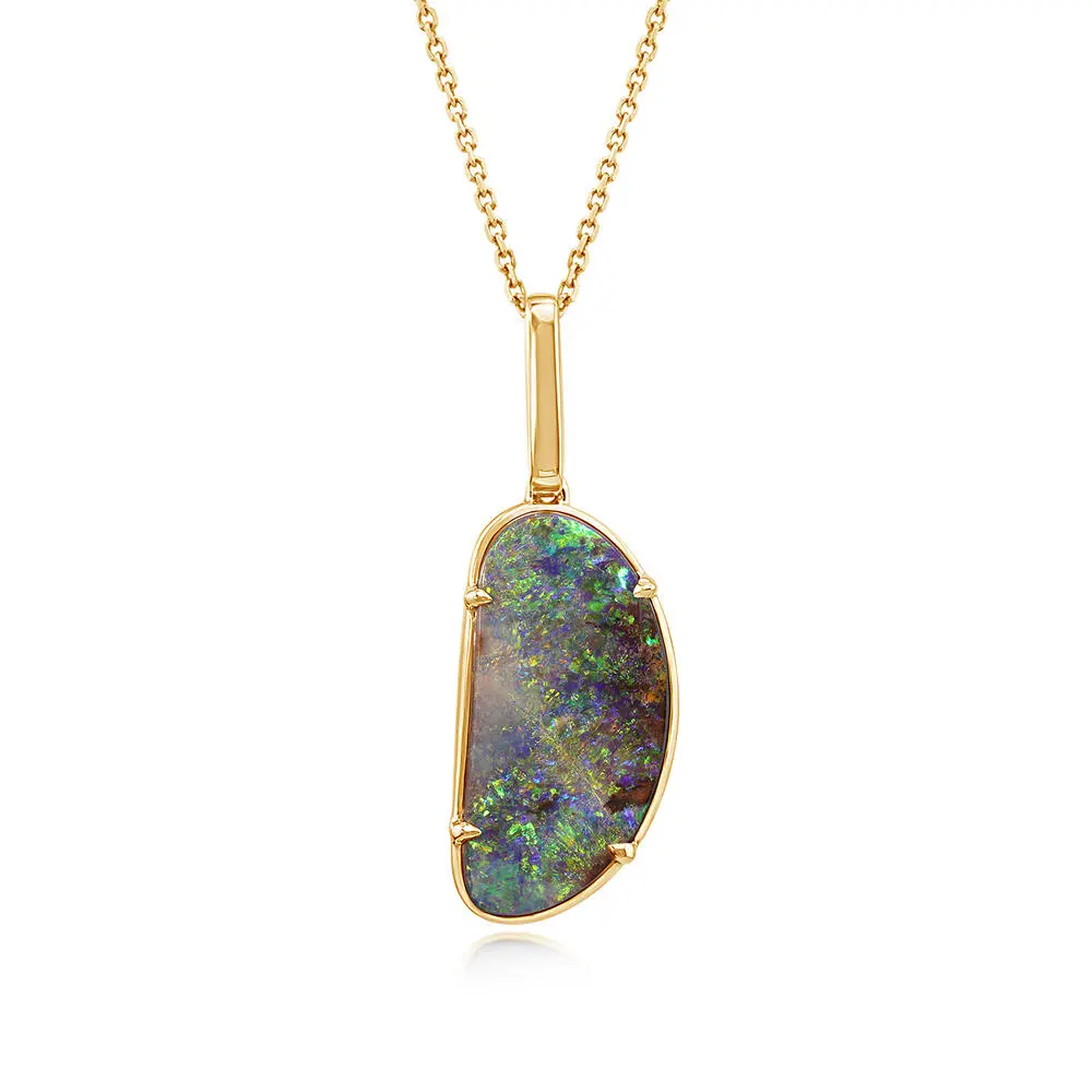 14K Yellow Gold Australian Boulder Opal Pendant
