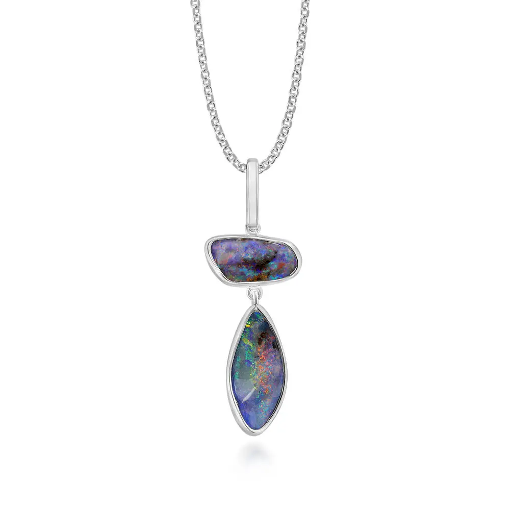 Sterling Silver Australian Boulder Opal 2-Stone Pendant