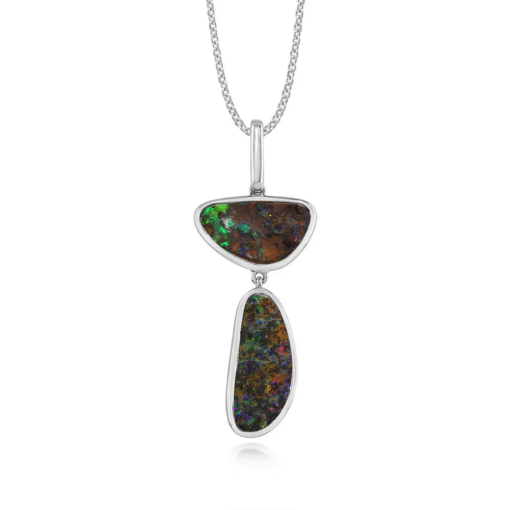 Sterling Silver Australian Boulder Opal 2-Stone Pendant Sterling Silver Australian Boulder Opal 2-Stone Pendant