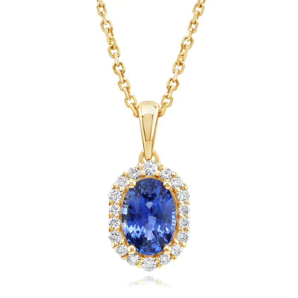 14K Yellow Gold Sapphire/Diamond Pendant