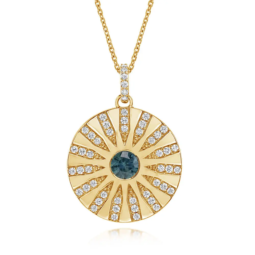 14K Yellow Gold Montana Sapphire/Diamond Medallion Pendant