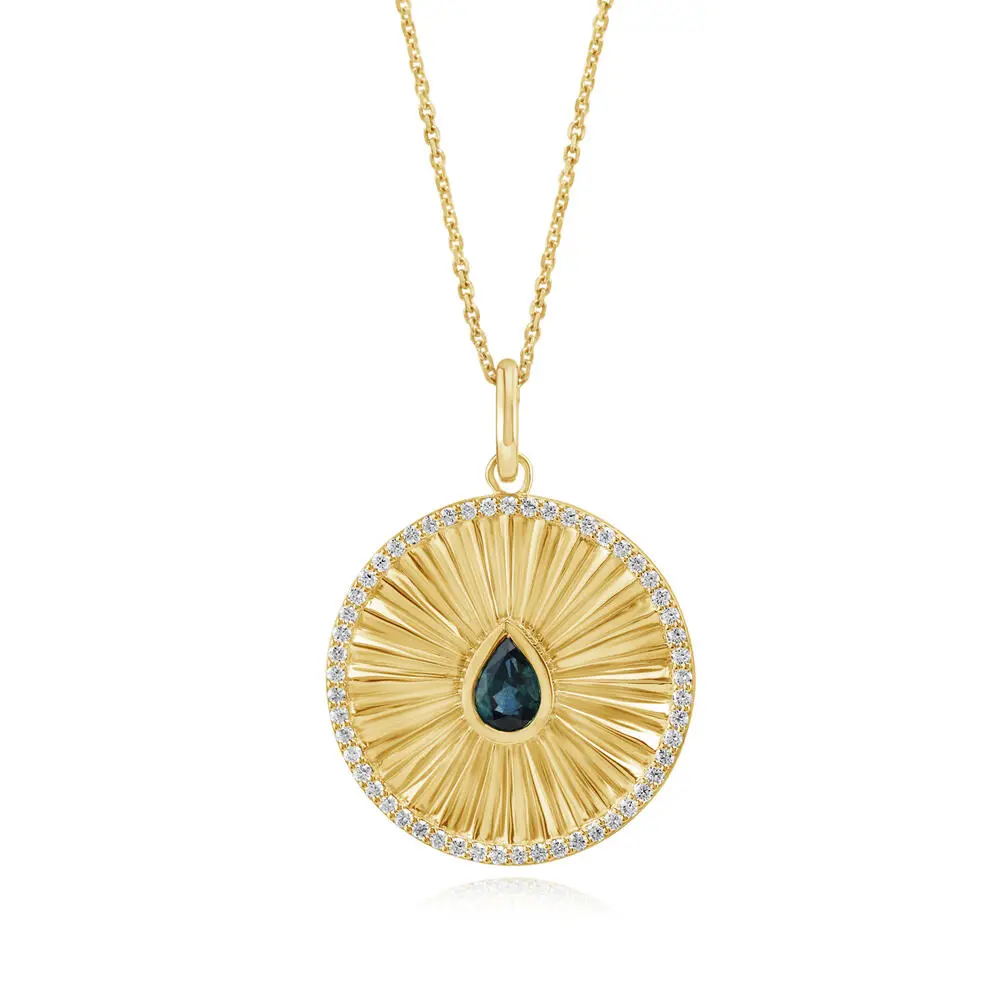 14K Yellow Gold Montana Sapphire/Diamond Medallion Pendant 14K Yellow Gold Montana Sapphire/Diamond Medallion Pendant