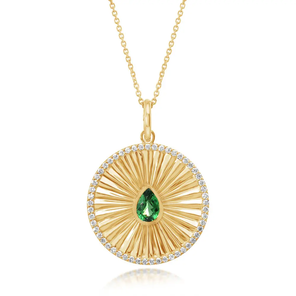 14K Yellow Gold Tsavorite/Diamond Medallion Pendant