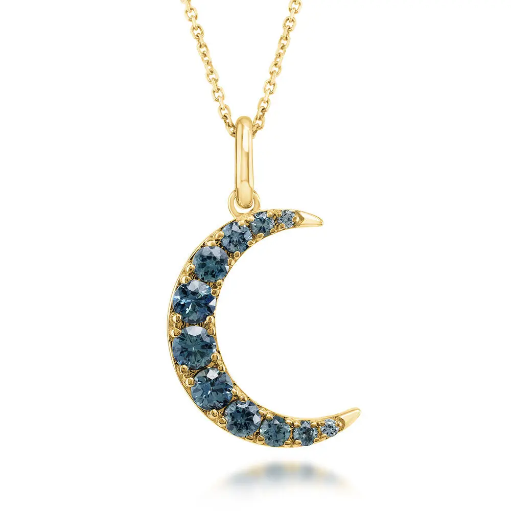 14K Yellow Gold Montana Sapphire Moon Pendant