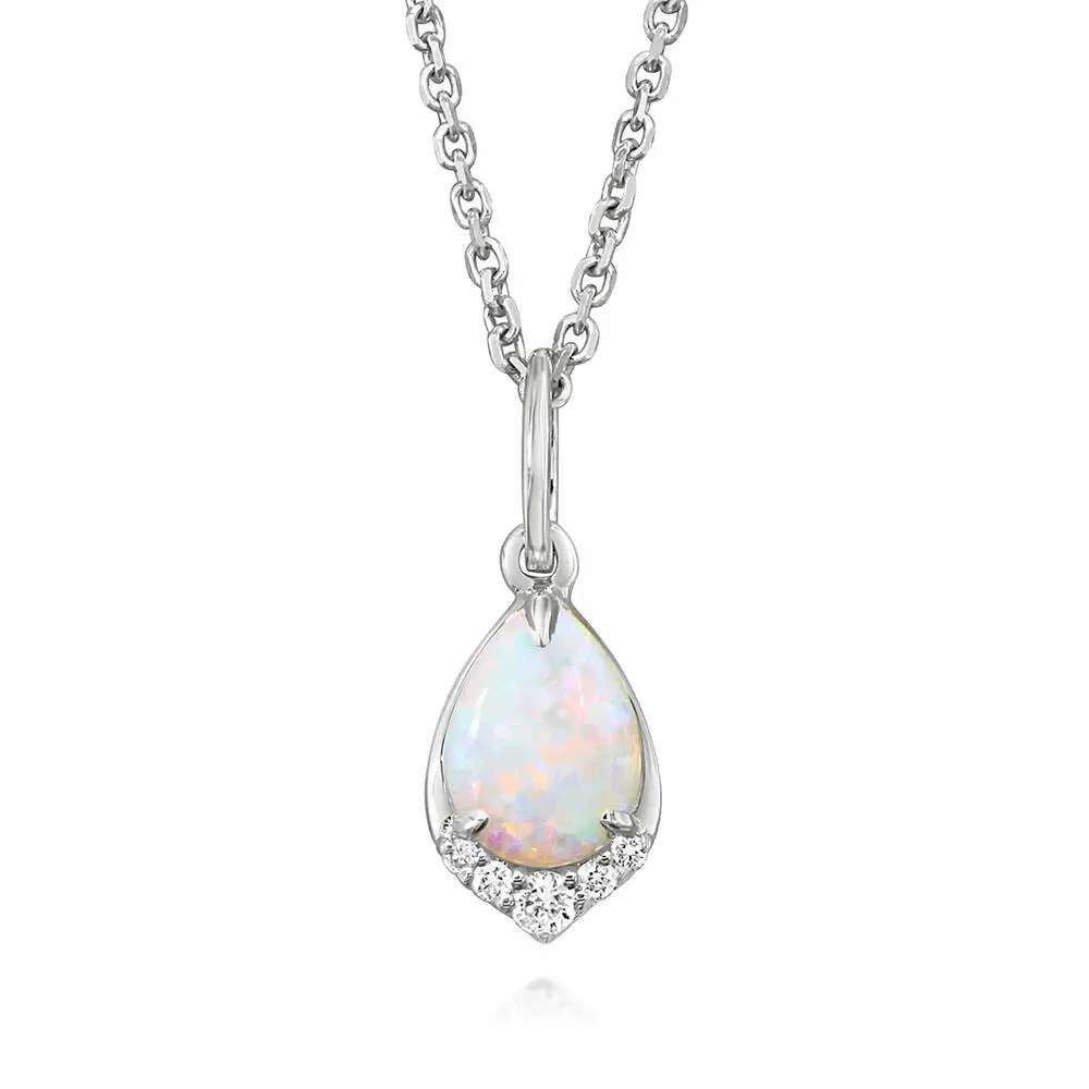 14K White Gold Australian Opal/Diamond Pendant