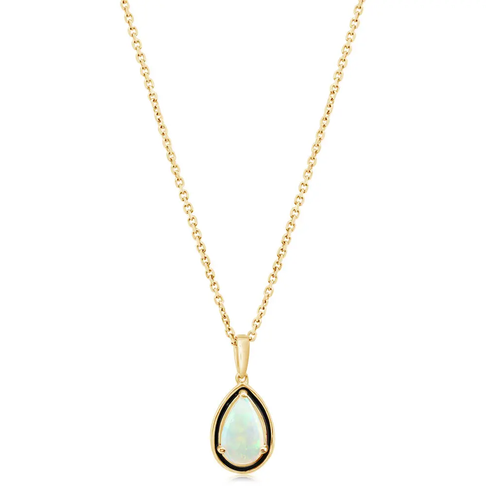 14K Yellow Gold Australian Opal Pendant with Black Enamel 14K Yellow Gold Australian Opal Pendant with Black Enamel