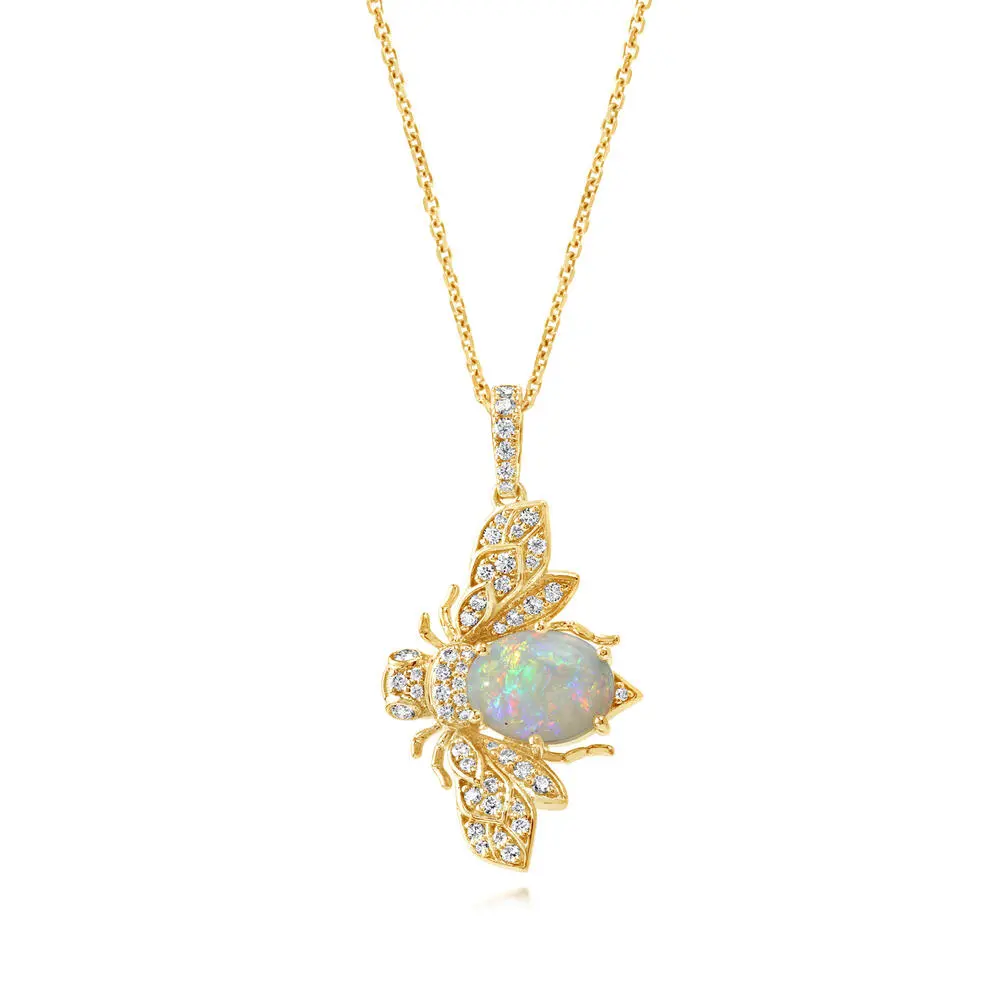 14K Yellow Gold Australian Opal/Diamond Bee Pendant
