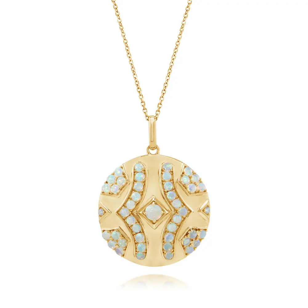 14K Yellow Gold Australian Opal/Diamond Medallion Pendant