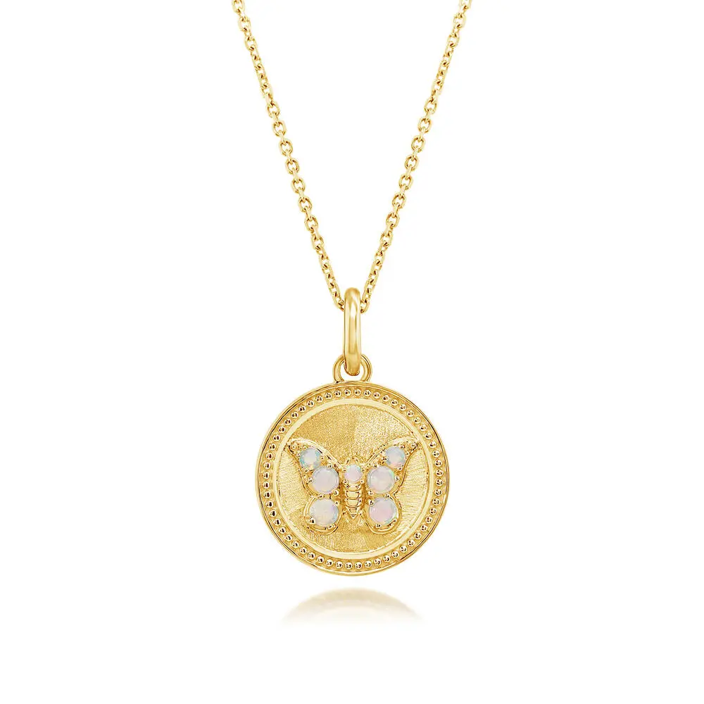 14K Yellow Gold Australian Opal Butterfly Medallion Pendant