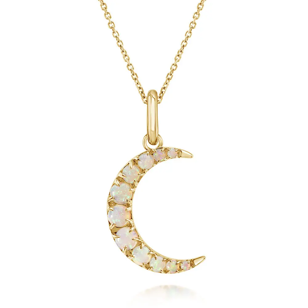 14K Yellow Gold Australian Opal Moon Pendant
