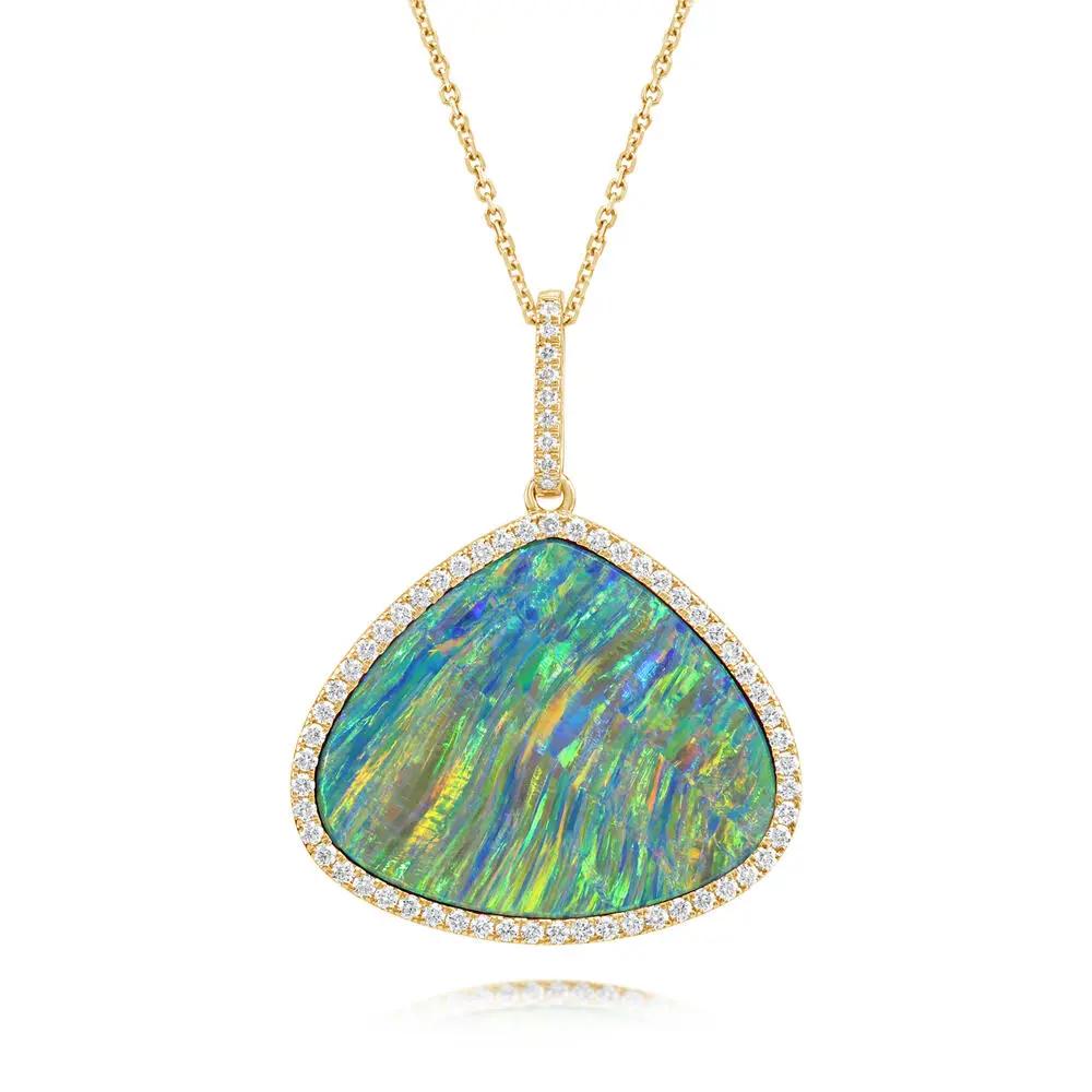18K Yellow Gold Australian Opal Doublet/Diamond Pendant 18K Yellow Gold Australian Opal Doublet/Diamond Pendant
