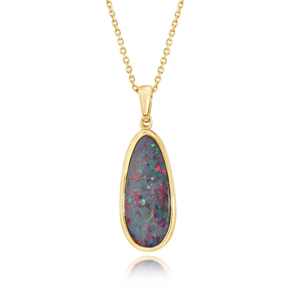 14K Yellow Gold Australian Opal Doublet Pendant