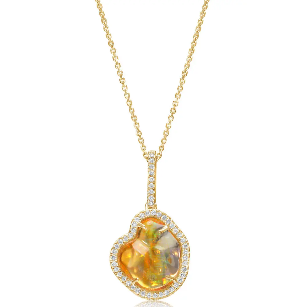 14K Yellow Gold Mexican Fire Opal/Diamond Pendant 14K Yellow Gold Mexican Fire Opal/Diamond Pendant