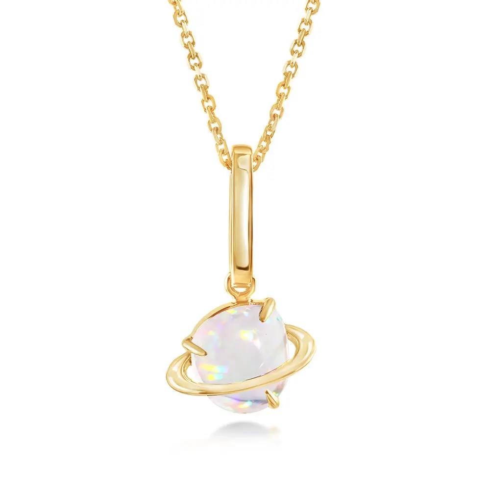 14K Yellow Gold Mexican Fire Opal Planet Pendant/Charm