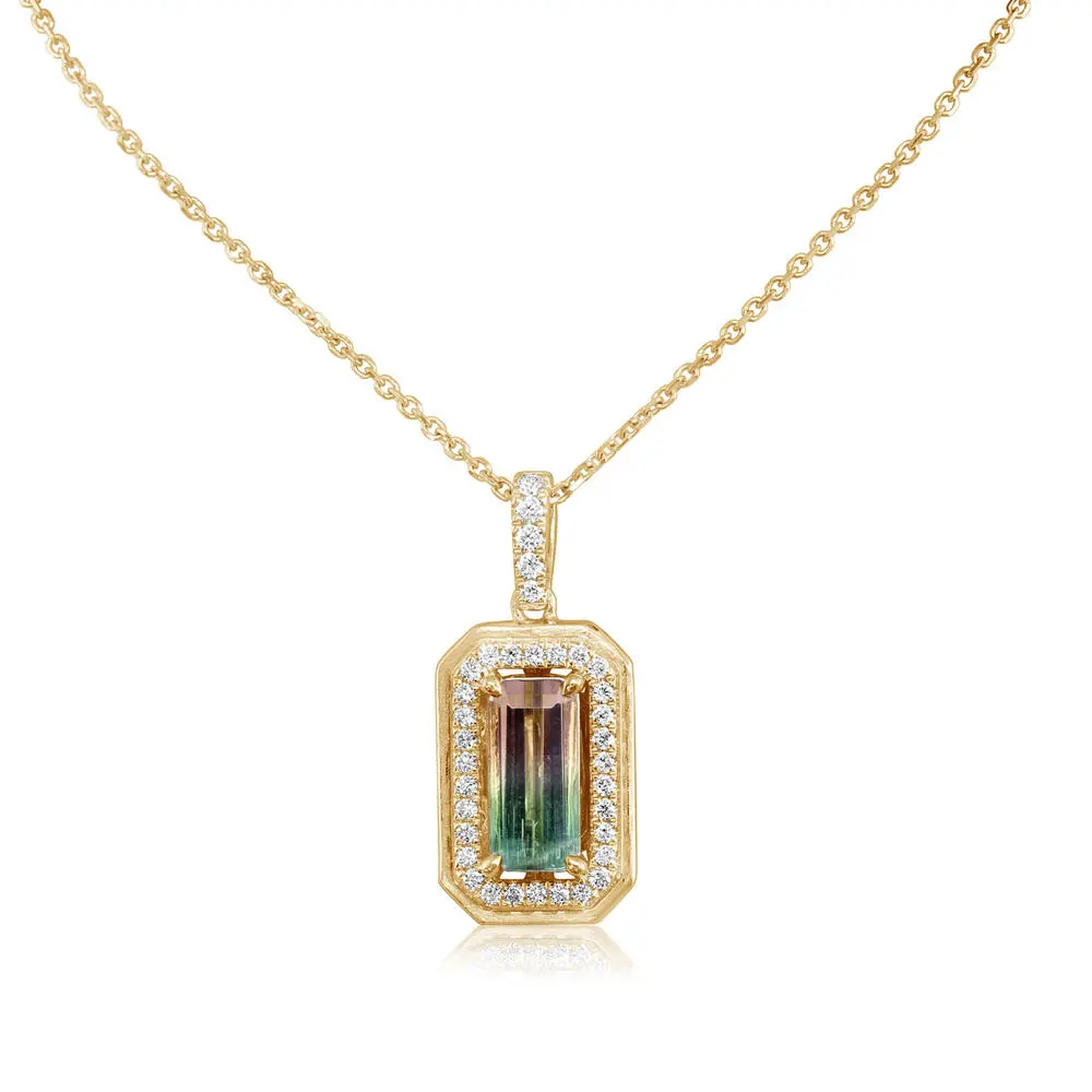14K Yellow Gold Bi-Color Tourmaline/ Diamond Pendant