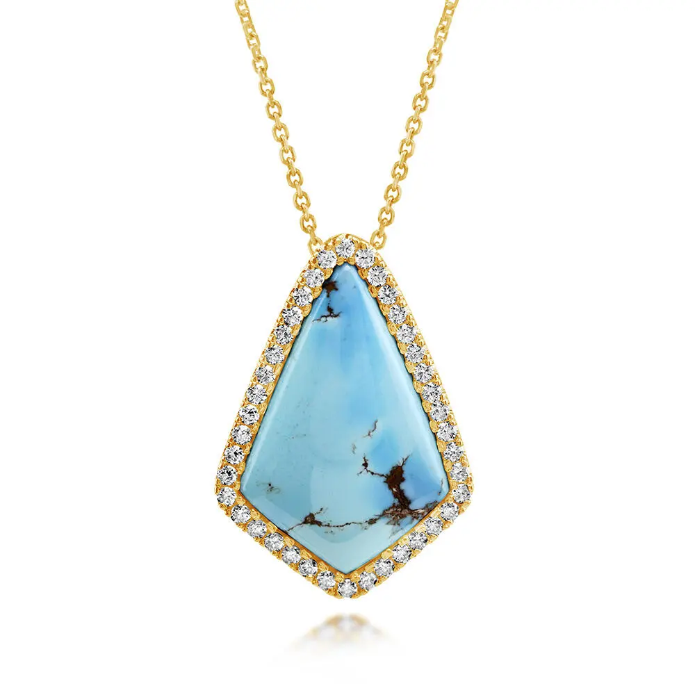 14K Yellow Gold Kazakhstan Turquoise/Diamond Pendant 14K Yellow Gold Kazakhstan Turquoise/Diamond Pendant