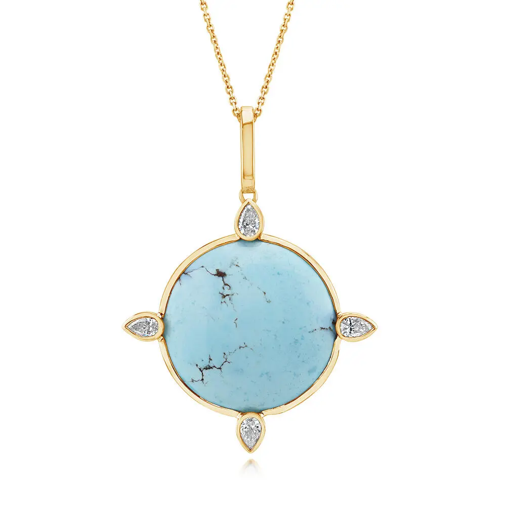 14K Yellow Gold Hills Turquoise Diamond Pendant