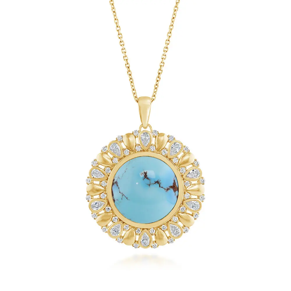 14K Yellow Golden Hills Turquoise/Diamond Pendant