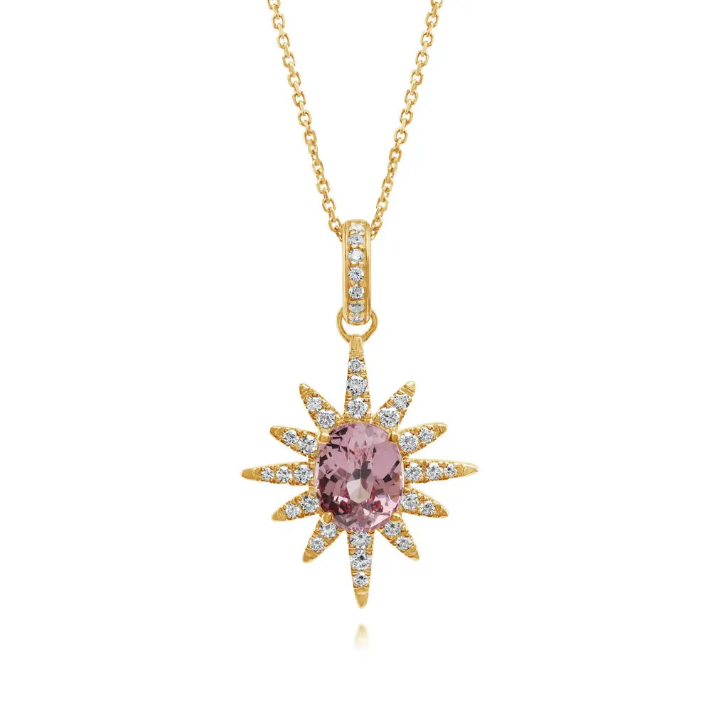 14K Yellow Gold Lotus Garnet/Diamond Pendant
