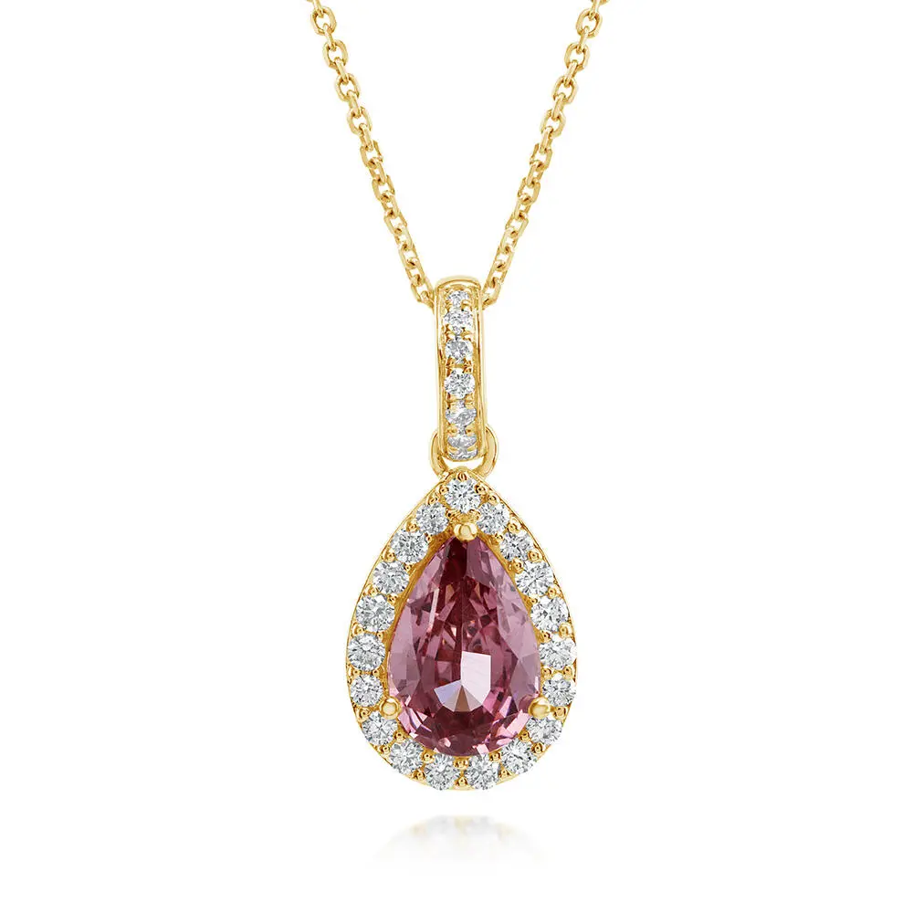 14K Yellow Gold Lotus Garnet/Diamond Pendant