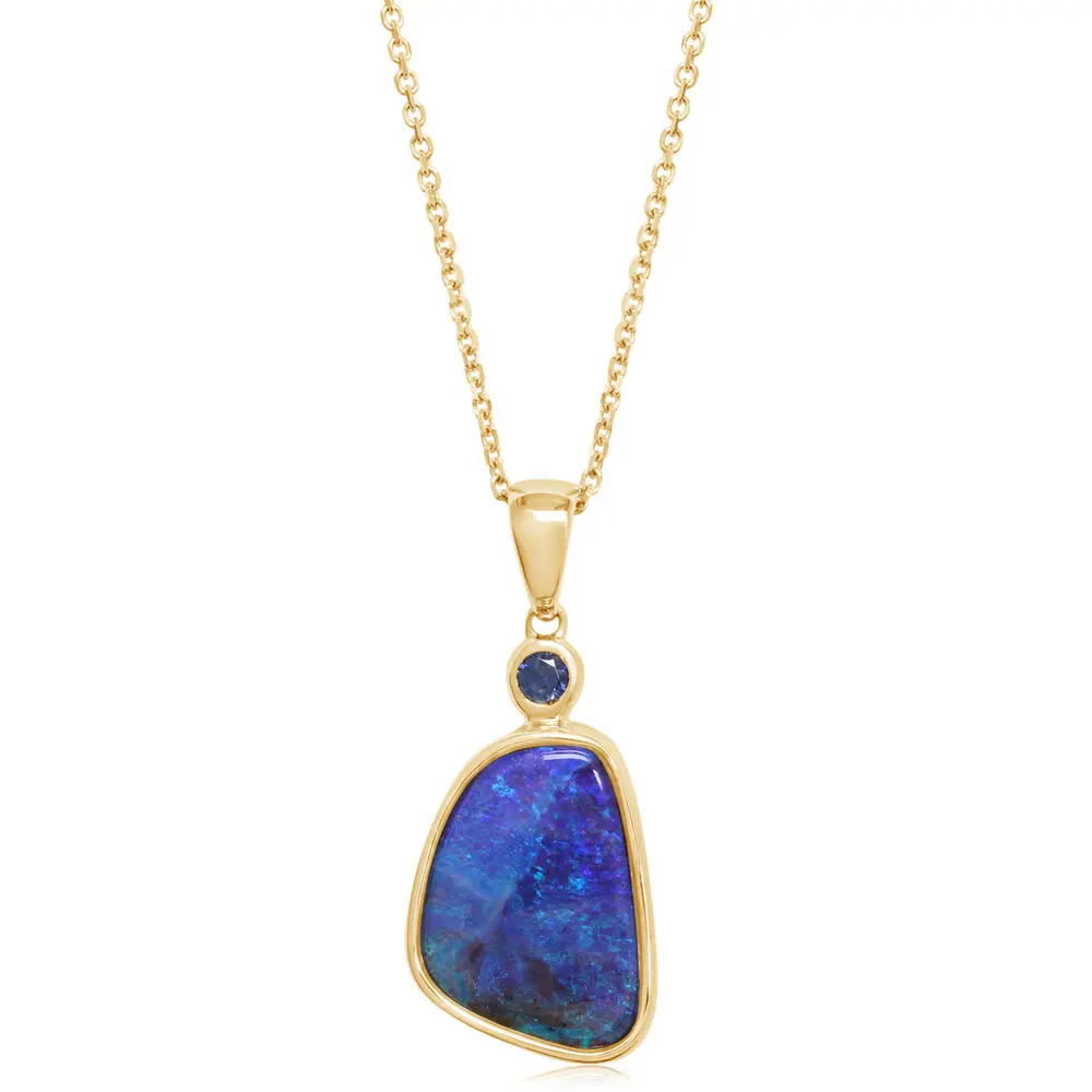 14K Yellow Gold Australian Boulder Opal/Montana Sapphire Pendant 14K Yellow Gold Australian Boulder Opal/Montana Sapphire Pendant