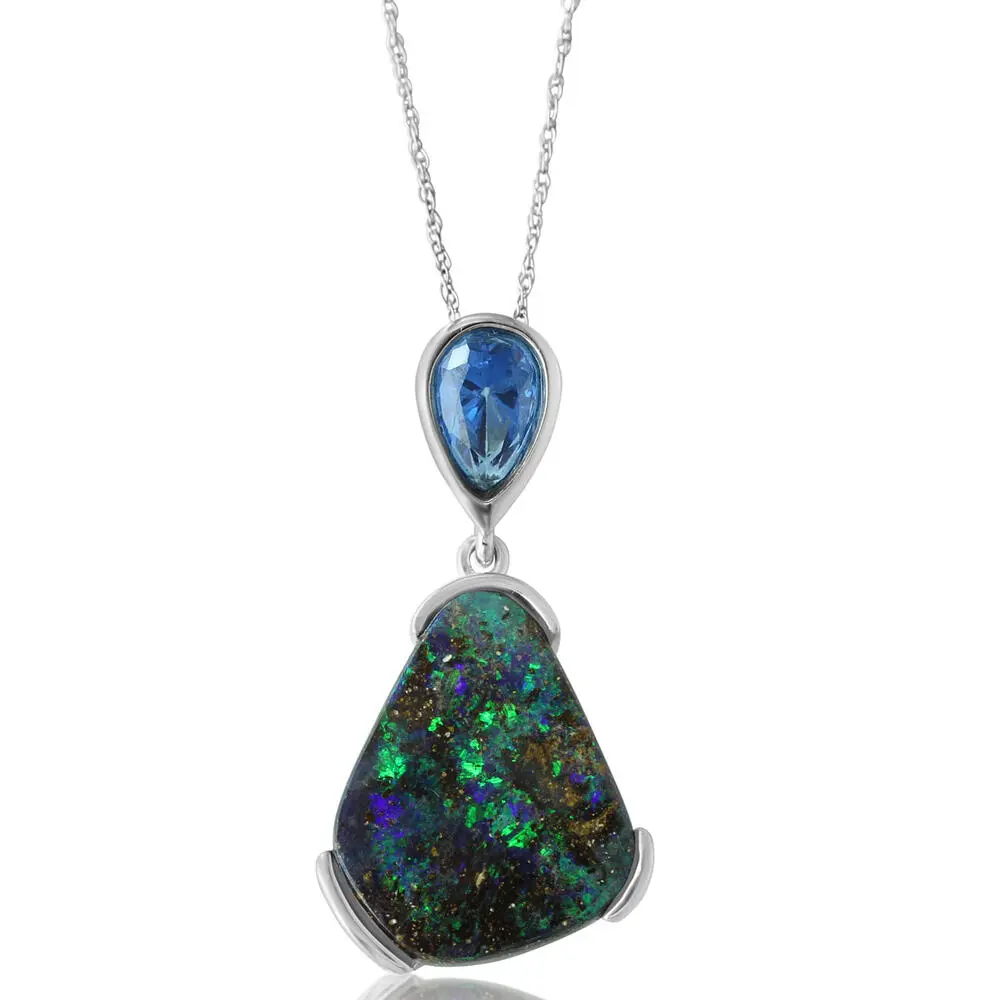 Sterling Silver Australian Boulder Opal/Blue Topaz Pendant