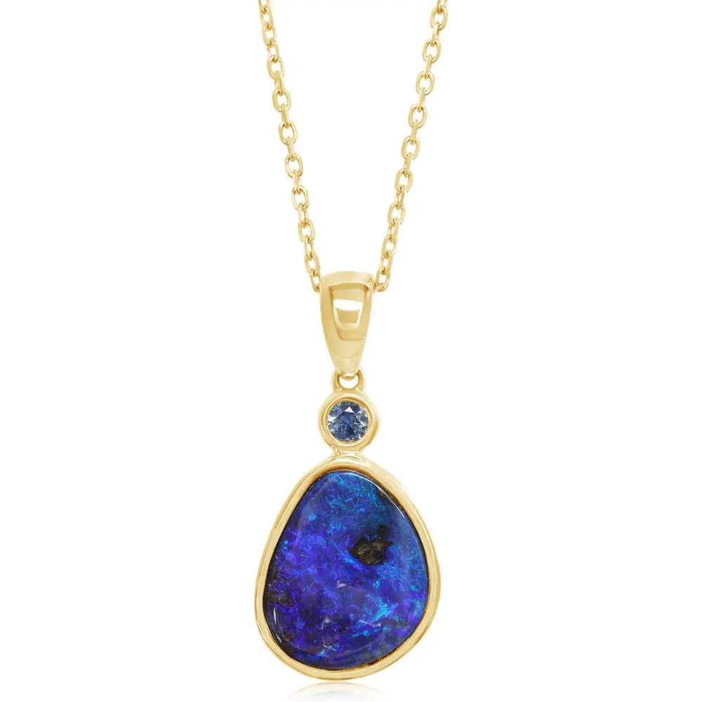 14K Yellow Gold Australian Boulder Opal/Montana Sapphire Pendant 14K Yellow Gold Australian Boulder Opal/Montana Sapphire Pendant