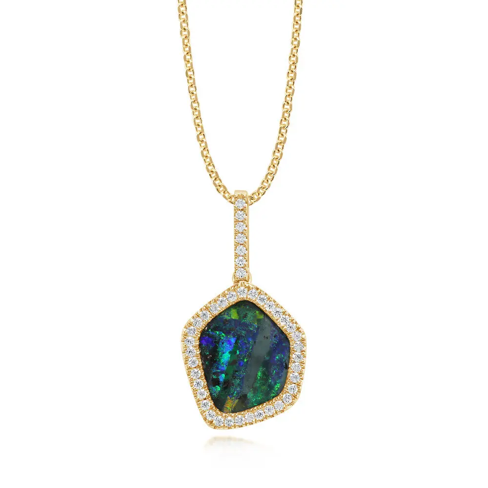 14K Yellow Gold Australian Boulder Opal/Diamond Pendant