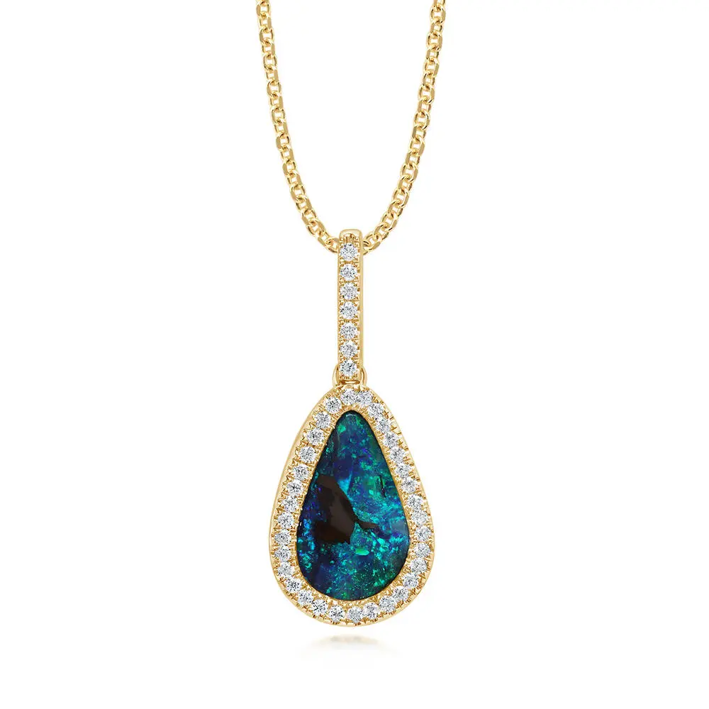 14K Yellow Gold Australian Boulder Opal/Diamond Pendant 14K Yellow Gold Australian Boulder Opal/Diamond Pendant