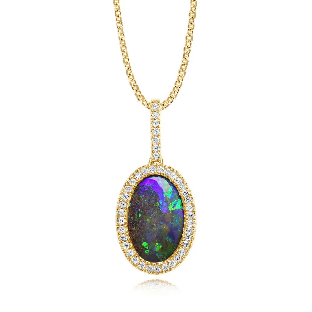 14K Yellow Gold Australian Boulder Opal/Diamond Pendant 14K Yellow Gold Australian Boulder Opal/Diamond Pendant
