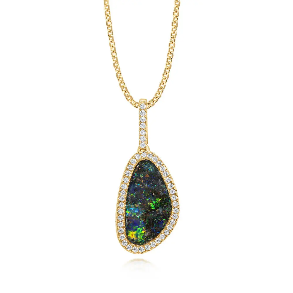 14K Yellow Gold Australian Boulder Opal/Diamond Pendant