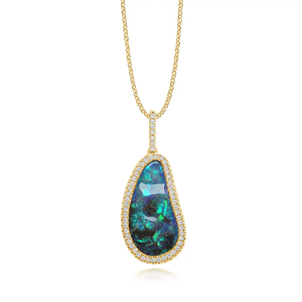 14K Yellow Gold Australian Boulder Opal/Diamond Pendant 14K Yellow Gold Australian Boulder Opal/Diamond Pendant