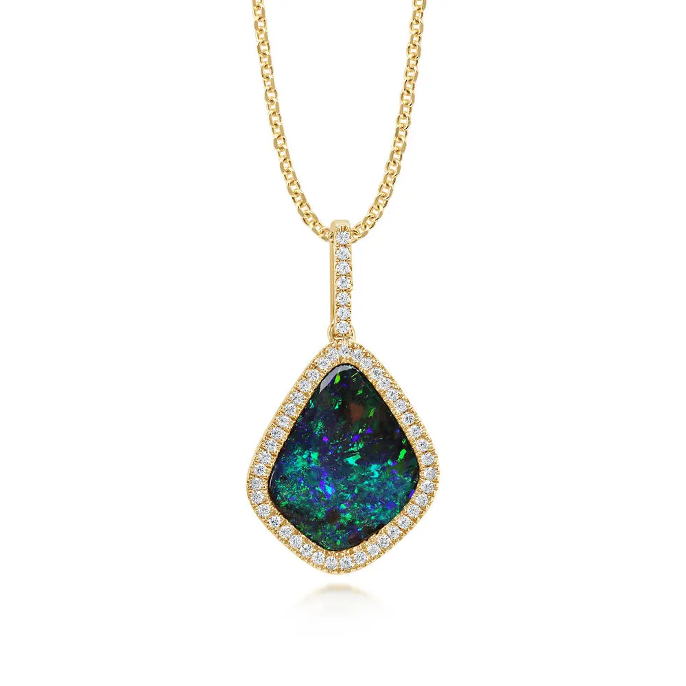 14K Yellow Gold Australian Boulder Opal/Diamond Pendant