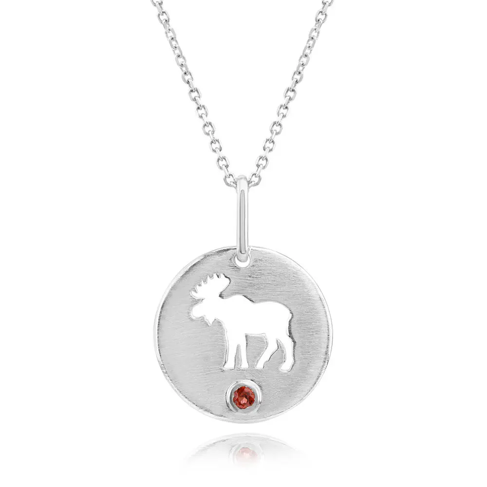 Sterling Silver Idaho Garnet Moose Pendant