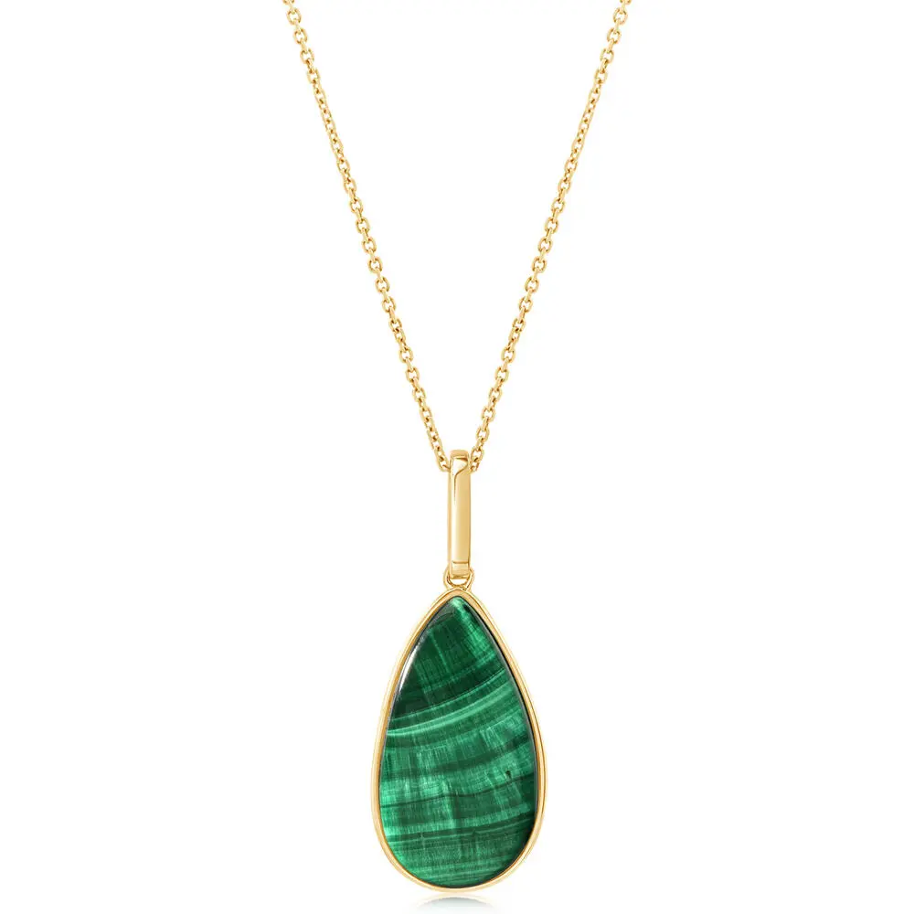 14K Yellow Gold Chatoyant Malachite Pendant