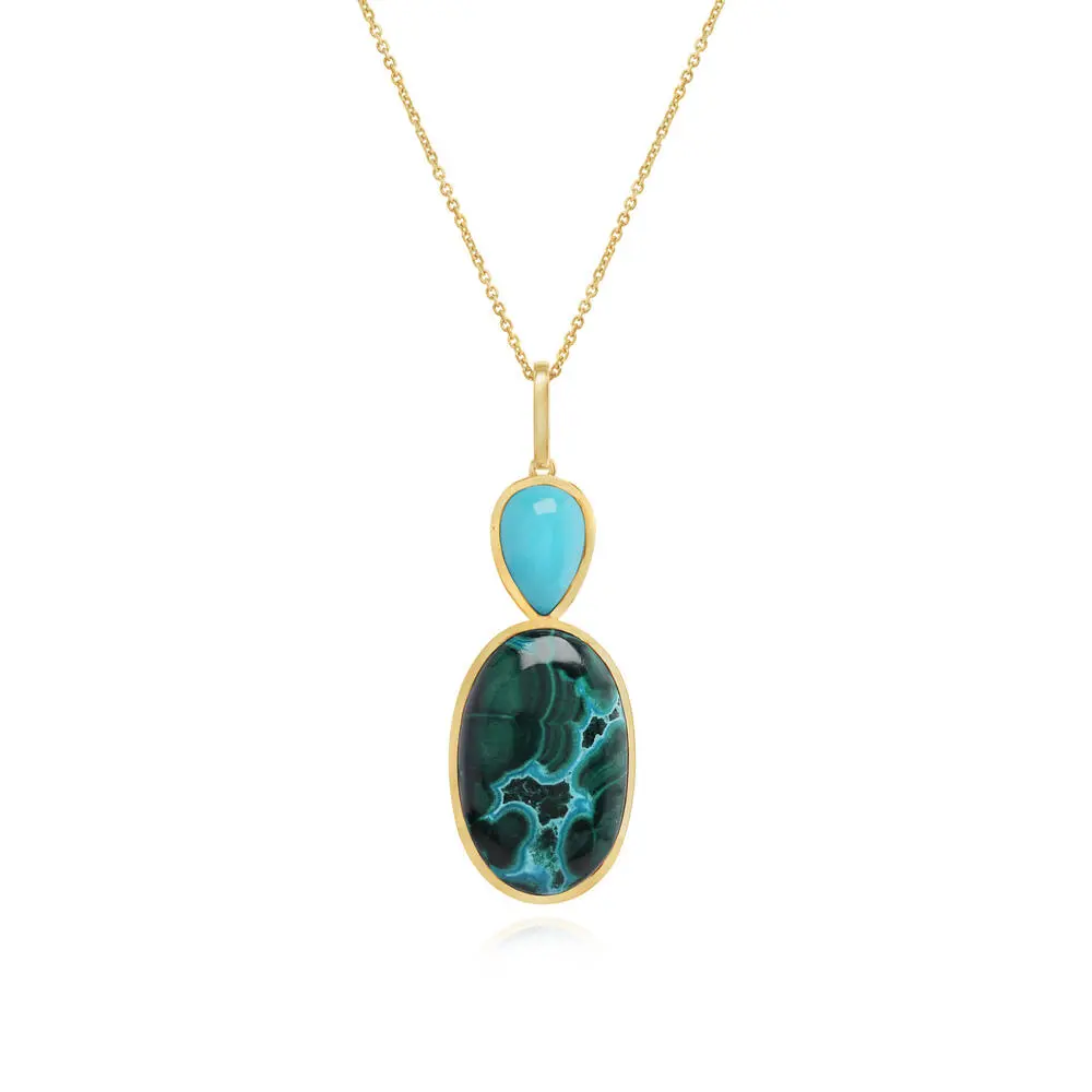 14K Yellow Gold Chrysocolla/Arizona Turquoise Pendant