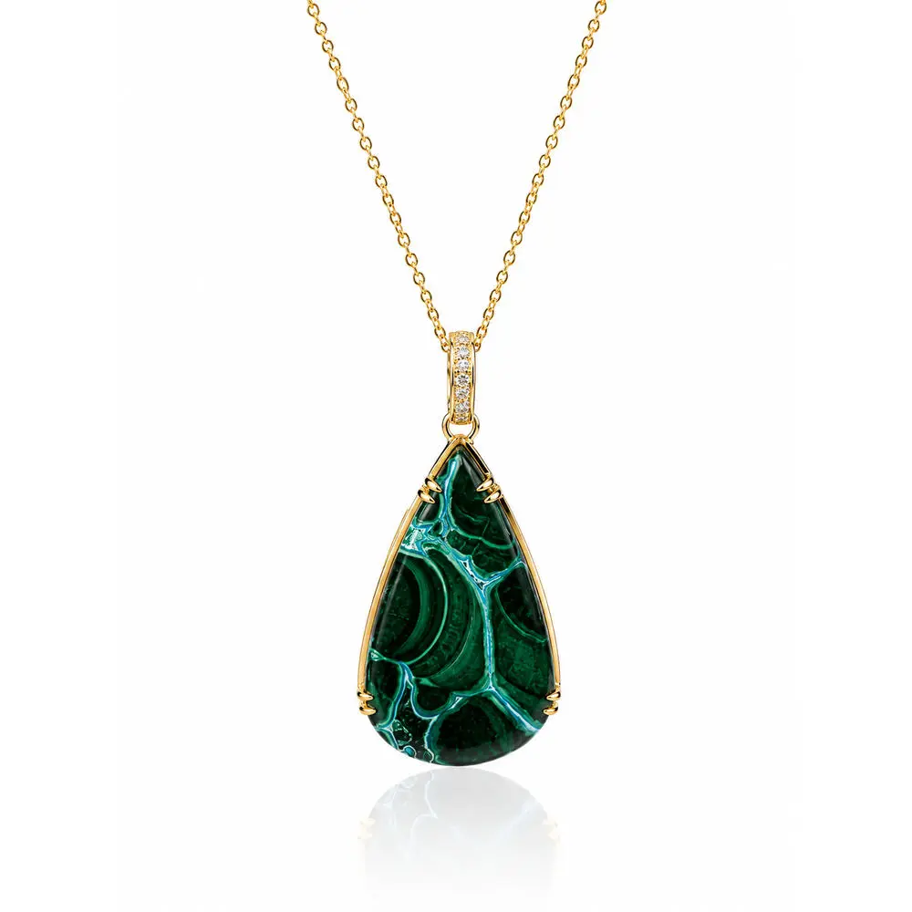 14K Yellow Gold Malachite Chrysocolla/Diamond Pendant 14K Yellow Gold Malachite Chrysocolla/Diamond Pendant