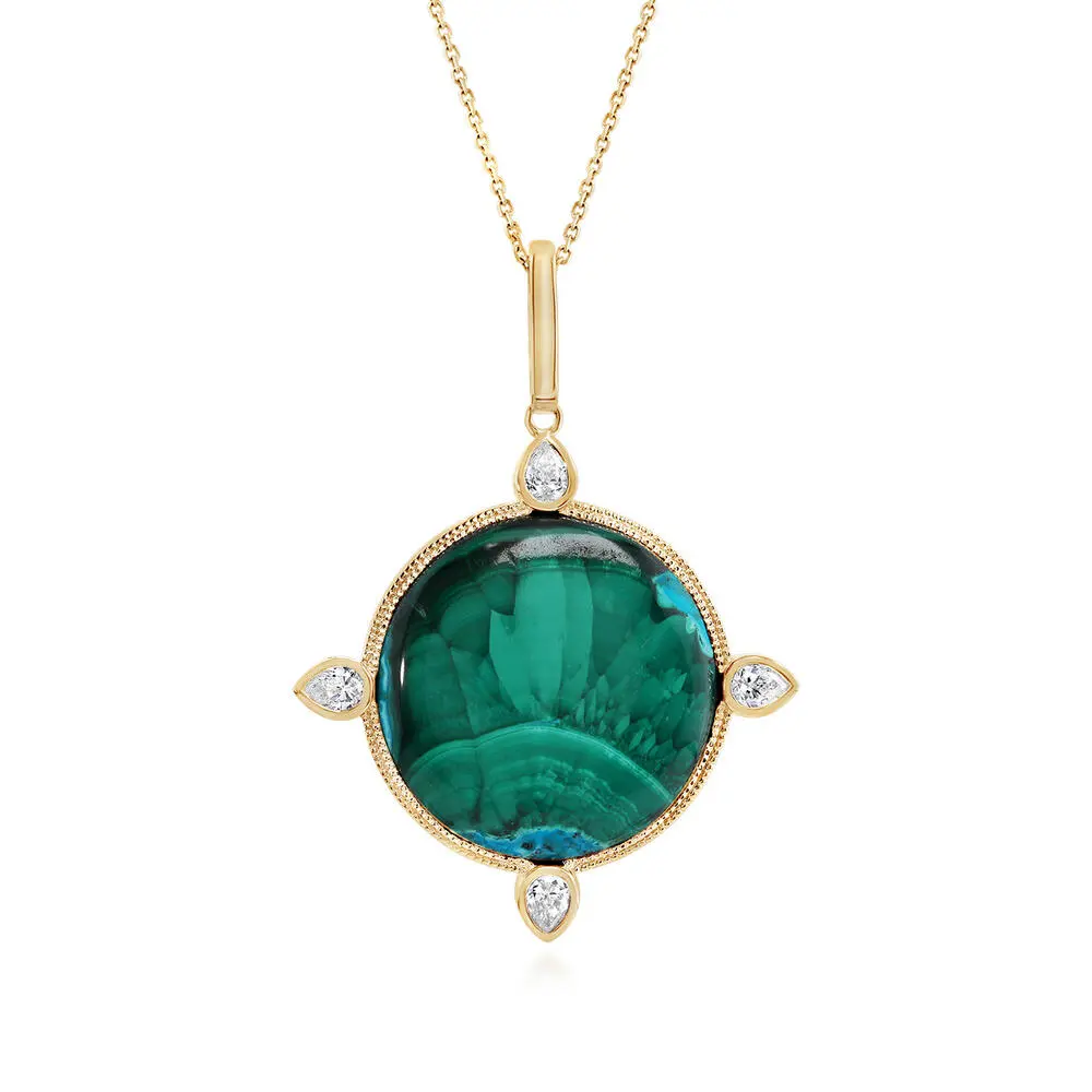 14K Yellow Gold Malachite/Chrysocolla/ Diamond Pendant 14K Yellow Gold Malachite/Chrysocolla/ Diamond Pendant