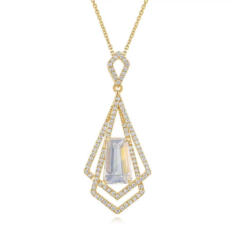 18K Yellow Gold Rainbow Moonstone/Diamond Pendant
